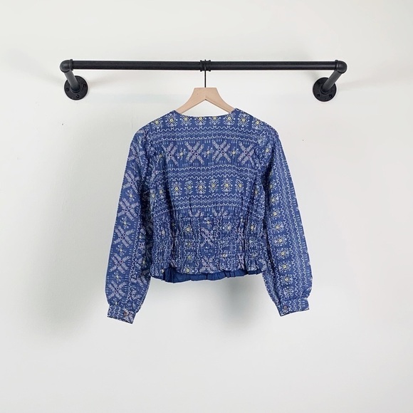 NWT Anthropologie Forever That Girl Embroidered Smocked Long Sleeve Blouse - Picture 7 of 8